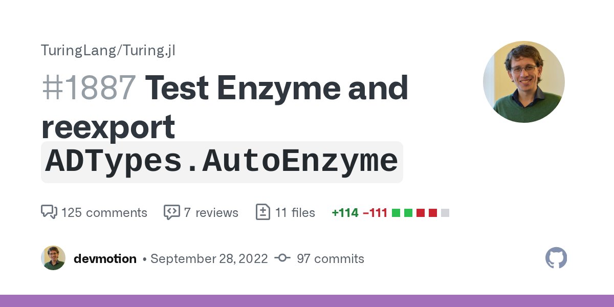 cameron_pfiffer's tweet card. Note: This does not work yet I opened this PR to make it easier to debug (and possibly fix) issues with Enzyme. Currently, the following example does not work (note that the snippet does not requi...