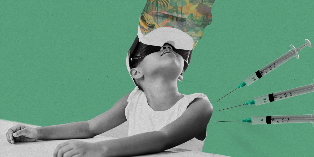 techreview's tweet card. Immersing patients in virtual worlds can reduce the pain of a needle stick as well as more pernicious chronic pain.