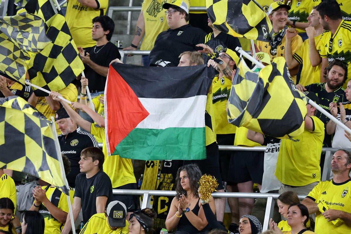 buckeyedinapoli's tweet card. Amid a lack of clarity over MLS policy, Columbus Crew fans say security threatened ejections, bans for the presence of Palestinian flags
