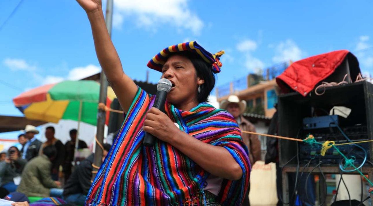 ProgIntl's tweet card. Join the Progressive International to denounce the arbitrary exclusion of Indigenous human rights defender Thelma Cabrera in her presidential run.