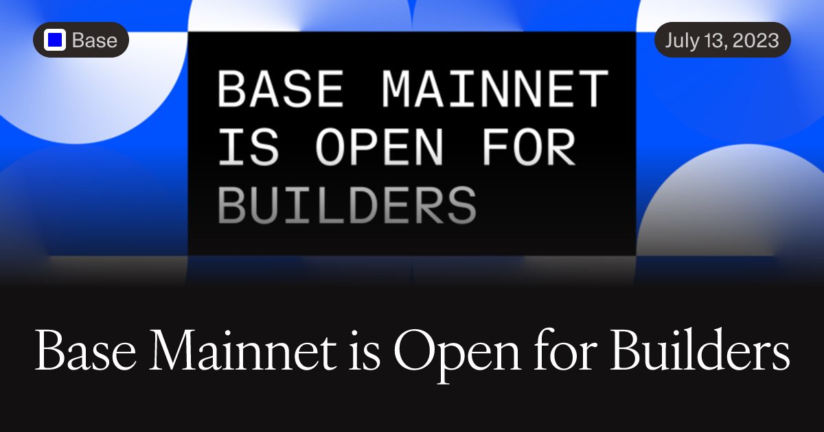 base's tweet card. TL;DR: After completing our launch criteria, Base mainnet is now open for builders ahead of general availability in early August. As a reminder, Base has no plans to issue a network token. In the...