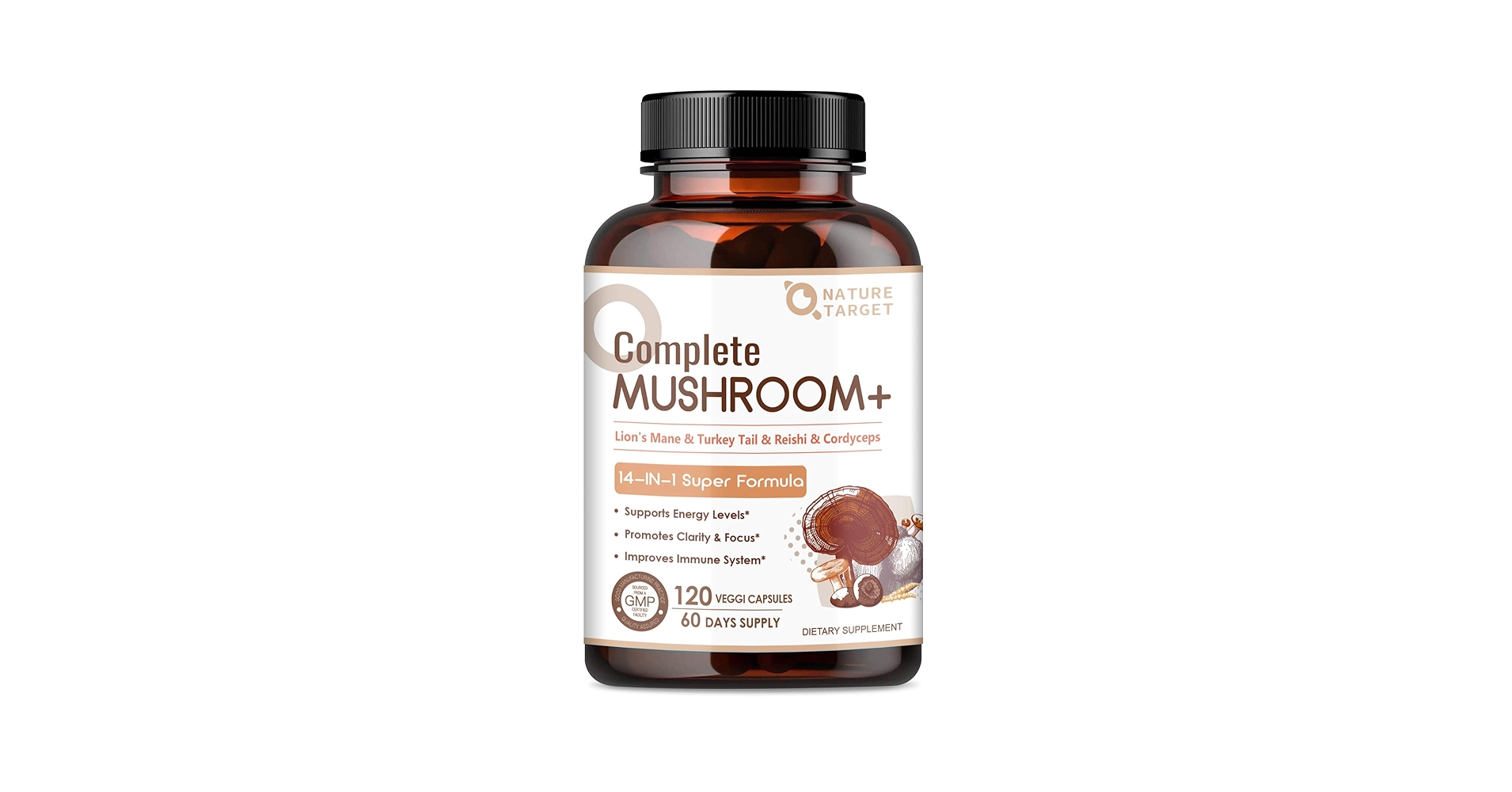 TheTrendy_Times's tweet card. Mushroom Supplement with 14-IN-1 mushrooms, contains Lions Mane, Turkey Tail, Reishi, Cordyceps, Maitake, Shiitake, Chaga, Royal Sun Mushroom, and Oyster. For immune system, energy, brain power, and...