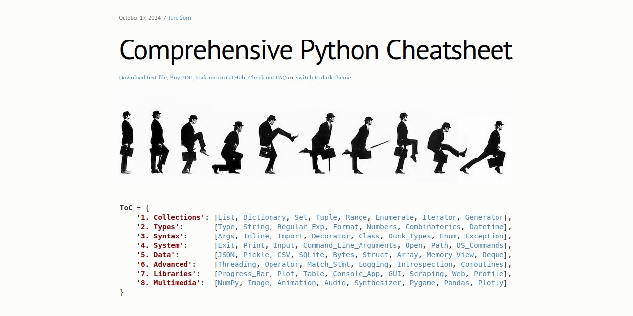 pycoders's tweet card. Exhaustive, simple, beautiful and concise. A truly Pythonic cheat sheet about Python programming language.