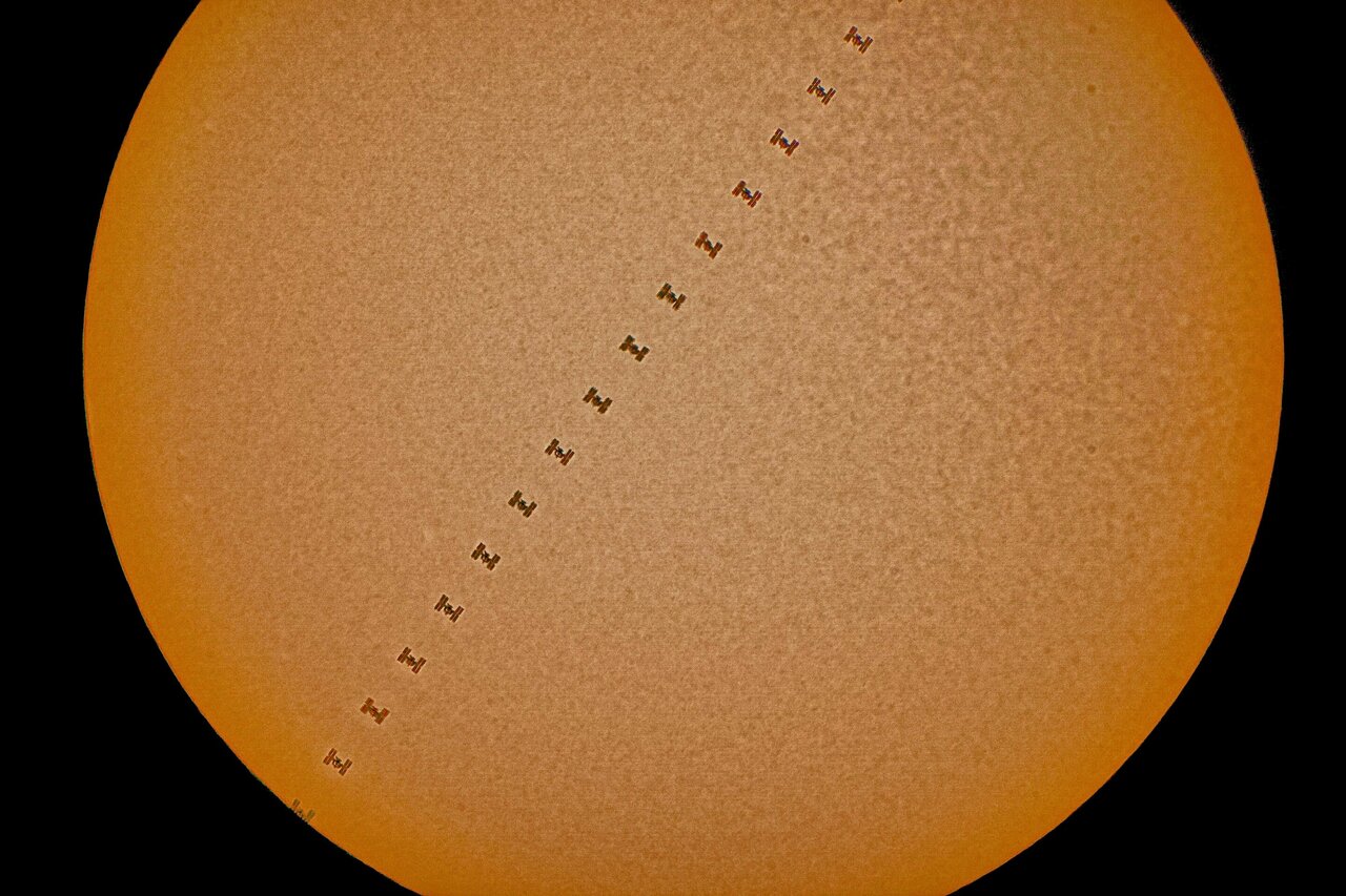 MathildeFontez's tweet card. Humankind's most distant outpost was recently captured crossing the face of our enormous and gleaming sun. The fleeting transit of the International Space Station was over in the blink of an eye, but...