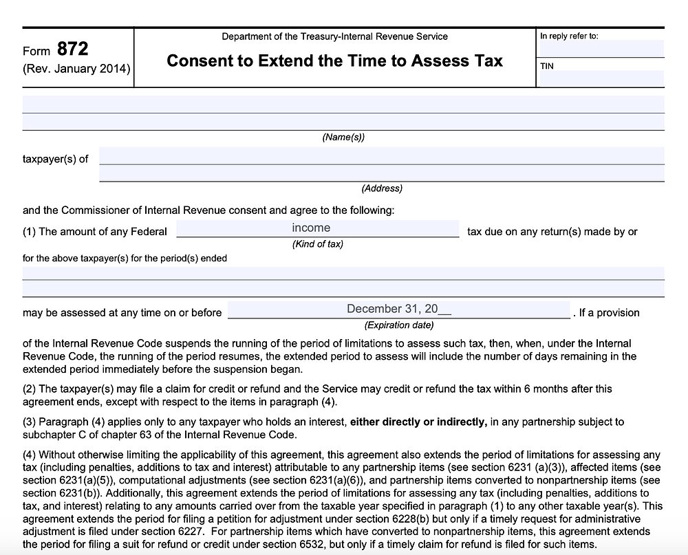 richbravotax's tweet card. When dealing with the Internal Revenue Service (IRS), taxpayers may encounter a request to sign Form 872, the "Consent to Extend the Time to Assess Tax." This document plays a critical role in the...