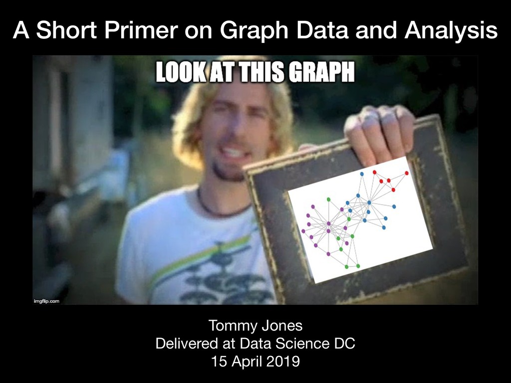 DataScienceDC's tweet card. Introduction to graph theory delivered at Data Science DC on April 15, 2019.
