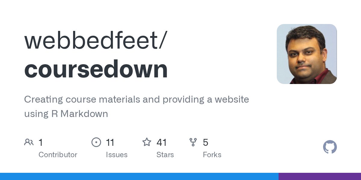 webbedfeet's tweet card. Creating course materials and providing a website using R Markdown - webbedfeet/coursedown