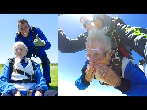 RomanAtwood's tweet card. SHE DID IT!! **Grandma Skydives**