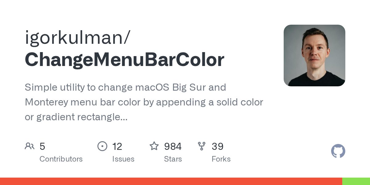 agile_cto's tweet card. Simple utility to change macOS Big Sur and Monterey menu bar color by appending a solid color or gradient rectangle to a wallpaper image - igorkulman/ChangeMenuBarColor