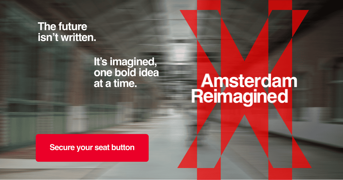 TEDxAmsterdam's tweet card. The future isn’t written. It’s imagined, one bold idea at a time.