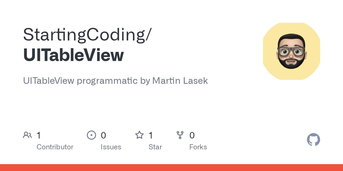 StartingCoding's tweet card. UITableView programmatic by Martin Lasek. Contribute to StartingCoding/UITableView development by creating an account on GitHub.