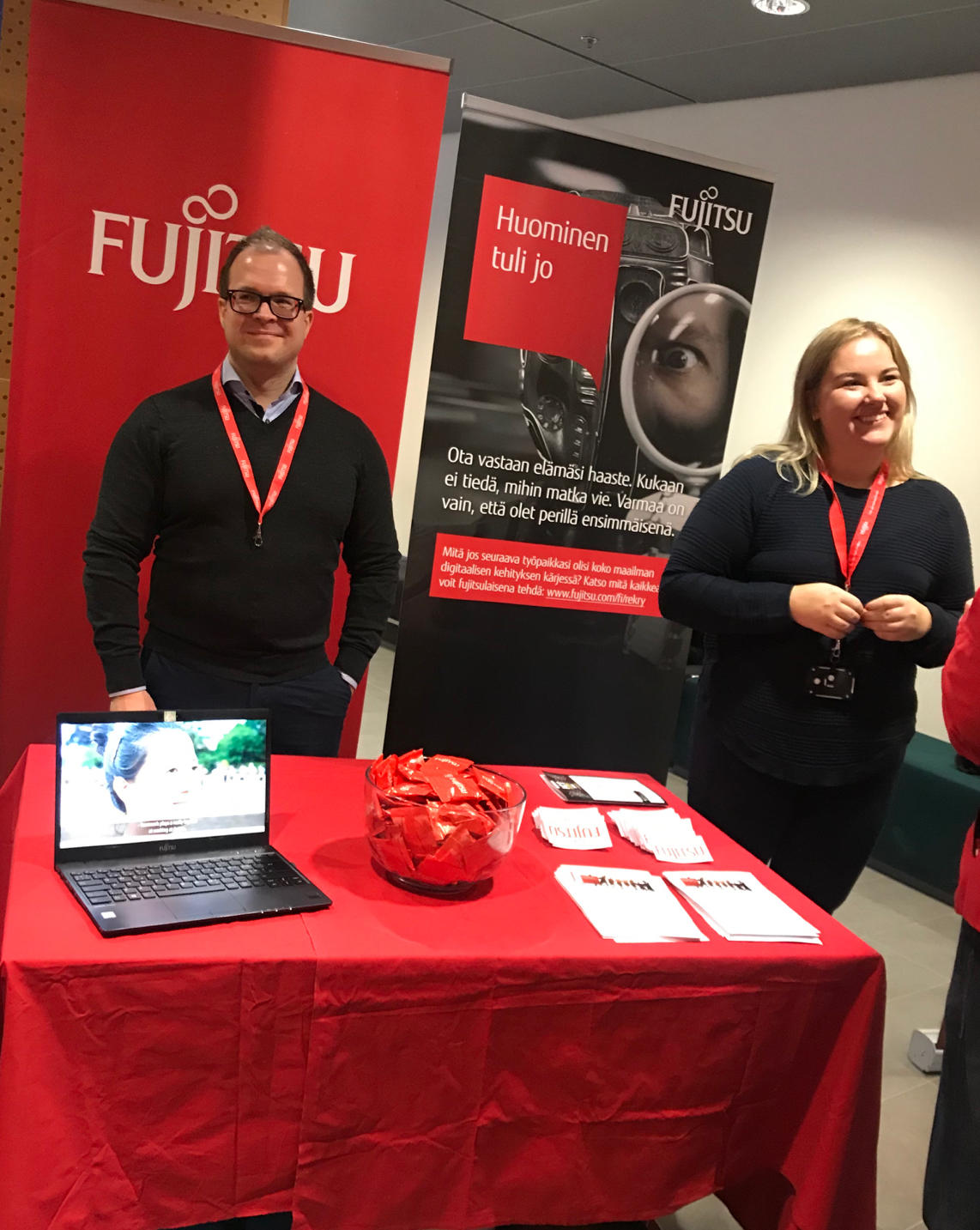 sarisireeni's tweet card. Hyvää yhteistyötä myös rinnakkaisilla osastoilla #TurkuICTWeek’n #ICTShowroom’ssa @ICT-City - tavoitteena treffata alan opiskelijoita ja luoda yhteistä tulevaisuutta! #ict #munfujitsu #fujitsu #2MIT