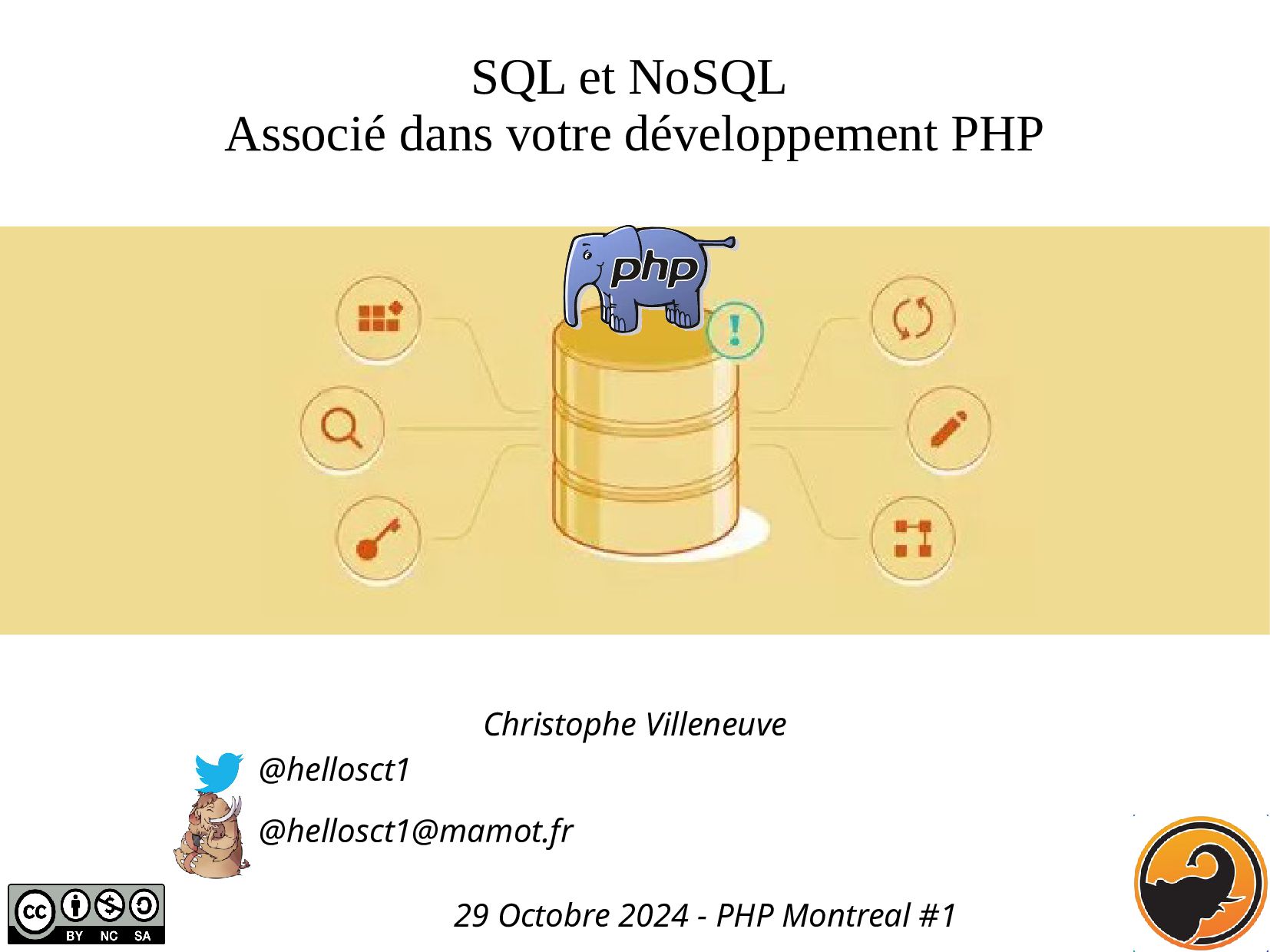 hellosct1's tweet card. Présentation effectuée au meetup PHP Montréal par Christophe Villeneuve sur "SQL et NoSQL, associé dans votre développement PHP". Cette session vous a…
