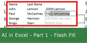 ExcelUnplugged's tweet card. Flash Fill acts as your friend that listens and tries to respond with the answer you want. It can hit or miss, depending on data complexity.