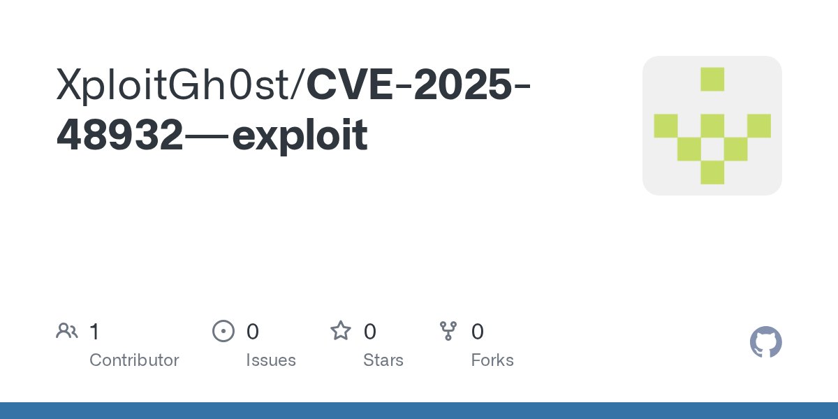 akaclandestine's tweet card. Contribute to XploitGh0st/CVE-2025-48932---exploit development by creating an account on GitHub.