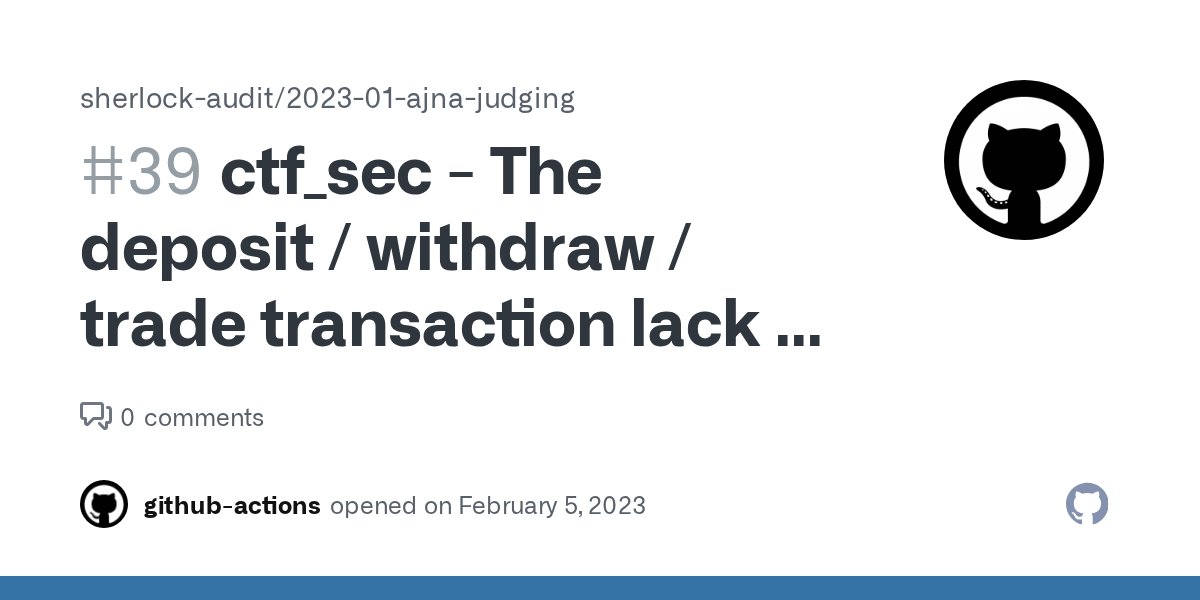 Audix_hq's tweet card. ctf_sec high The deposit / withdraw / trade transaction lack of expiration timestamp check and slippage control Summary The deposit / withdraw / trade transaction lack of expiration timestamp and s...