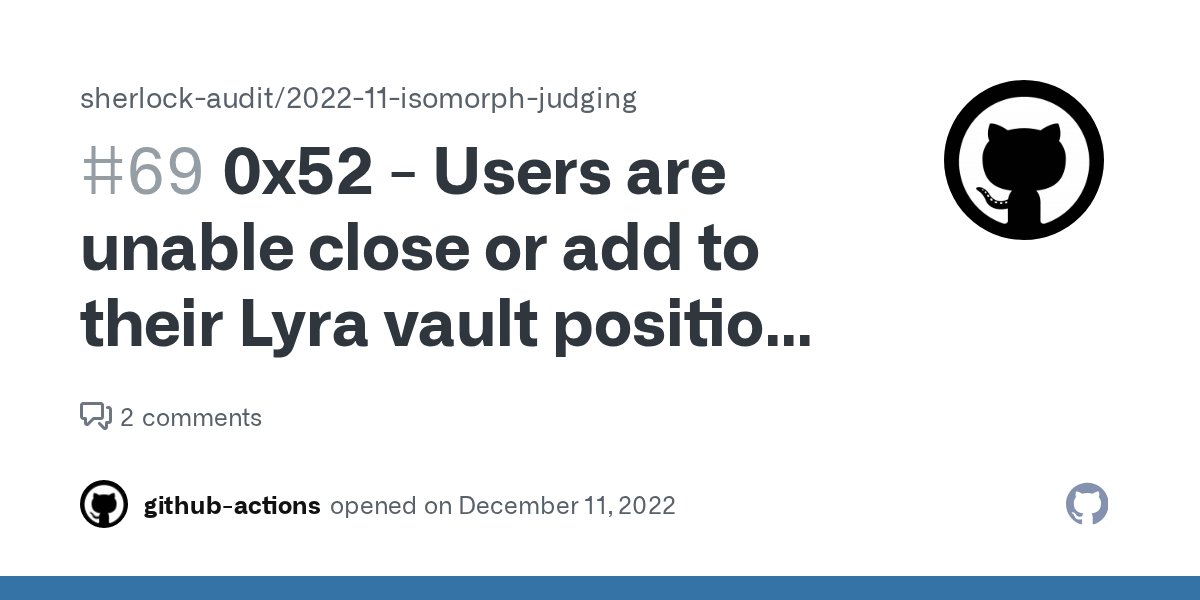 Audix_hq's tweet card. 0x52 high Users are unable close or add to their Lyra vault positions when price is stale or circuit breaker is tripped Summary Users are unable close or add to their Lyra vault positions when pric...