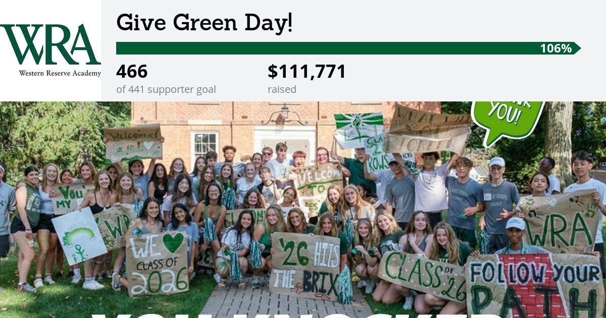 TechieTeachOtt's tweet card. Thank you to the 466 supporters who raised $111,771 for Thanks for supporting Give Green Day!! Give Green Day is WRA’s fourth annual community day of giving. There are a few opportunities on this day...