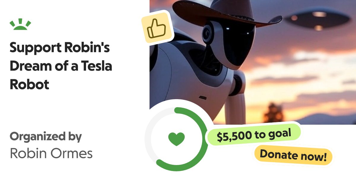 ThSilentHzn's tweet card. WANTED: One Tesla Optimus Robot for Totally Normal Reasons Description: This i… Robin Ormes needs your support for Support Robin's Dream of a Tesla Robot