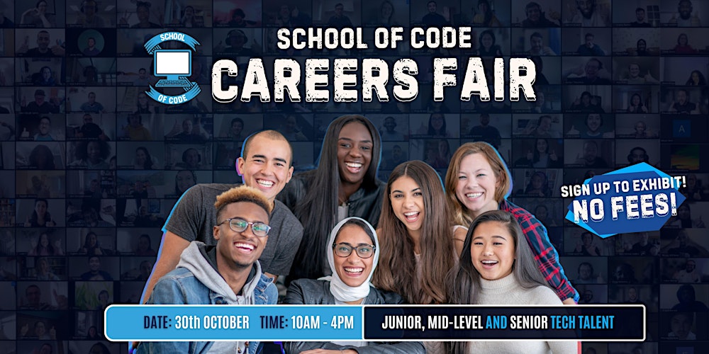 theSchoolOfCode's tweet card. Join us at the School of Code Virtual Careers Fair for a chance to showcase your company and meet your next great hire!