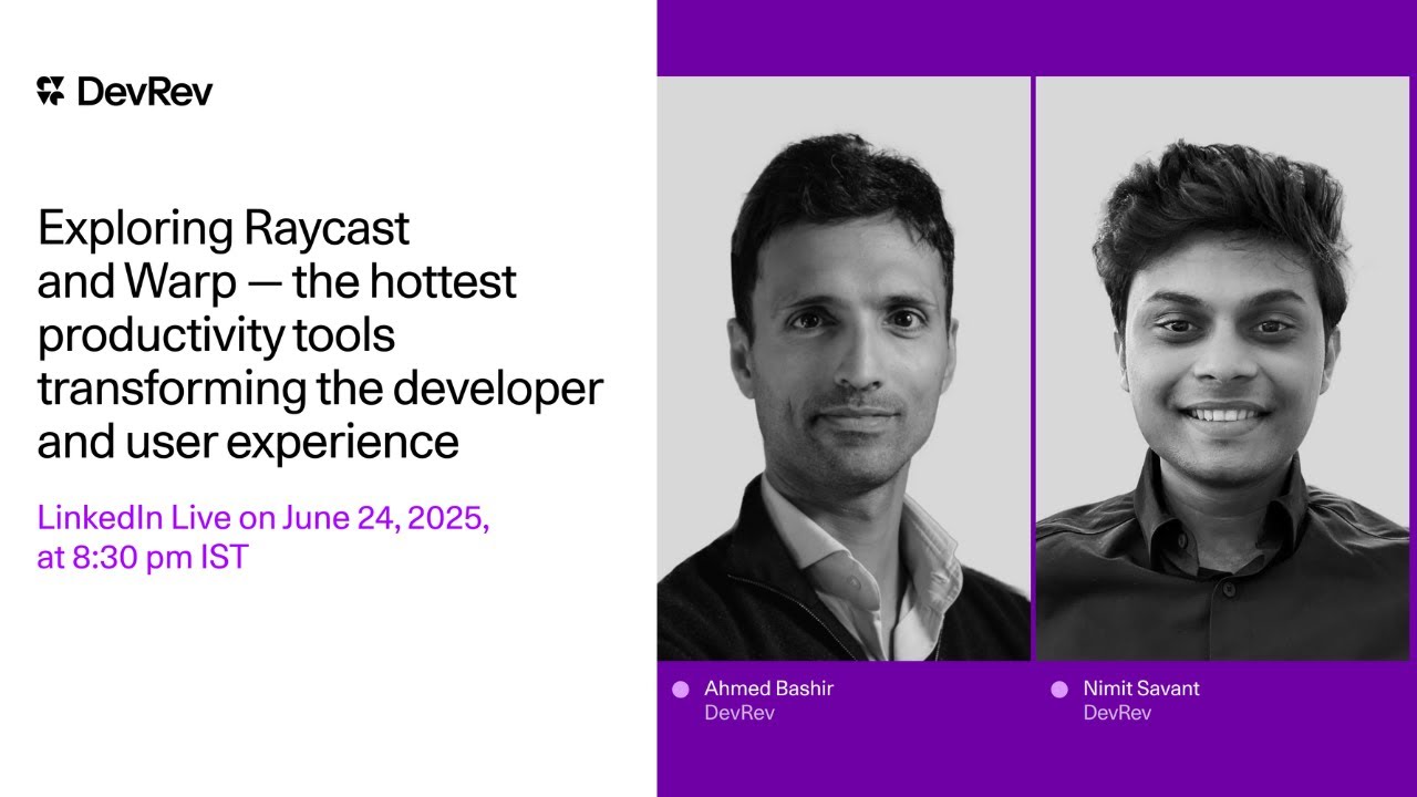 SavantNimit's tweet card. Explore Raycast and Warp with DevRev