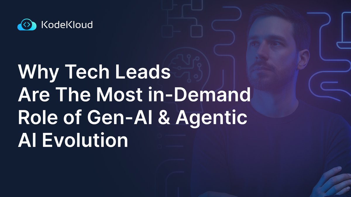 5ergio_Cuellar's tweet card. Discover why AI-native Tech Leads are key to Gen-AI success and how KodeKloud empowers leaders to drive enterprise transformation.
