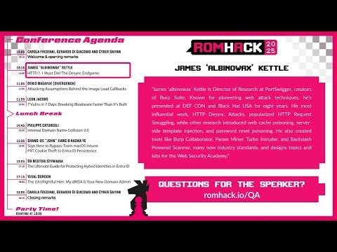 albinowax's tweet card. RomHack 2025 - James “albinowax” Kettle - HTTP/1.1 Must Die! The...