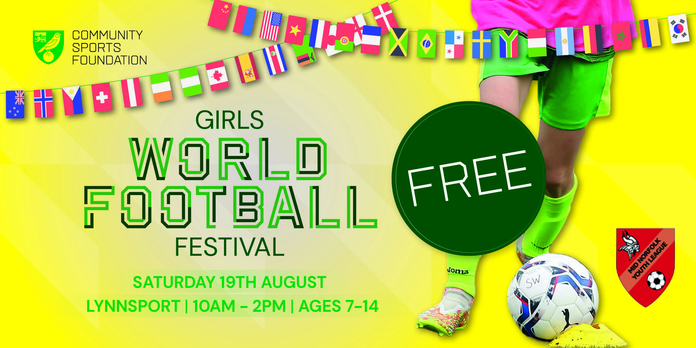NorwichCityCSF's tweet card. Norwich City Community Sports Foundation are delivering a FREE Girls World Football Festival for girls aged 7 to 14.