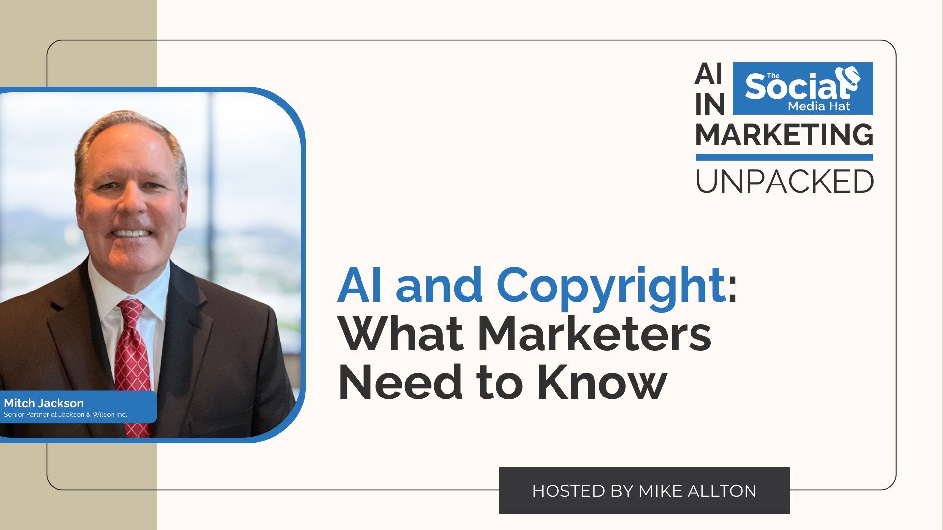 mike_allton's tweet card. In this episode of The AI Hat Podcast, learn about the challenges and considerations for AI and copyright law.