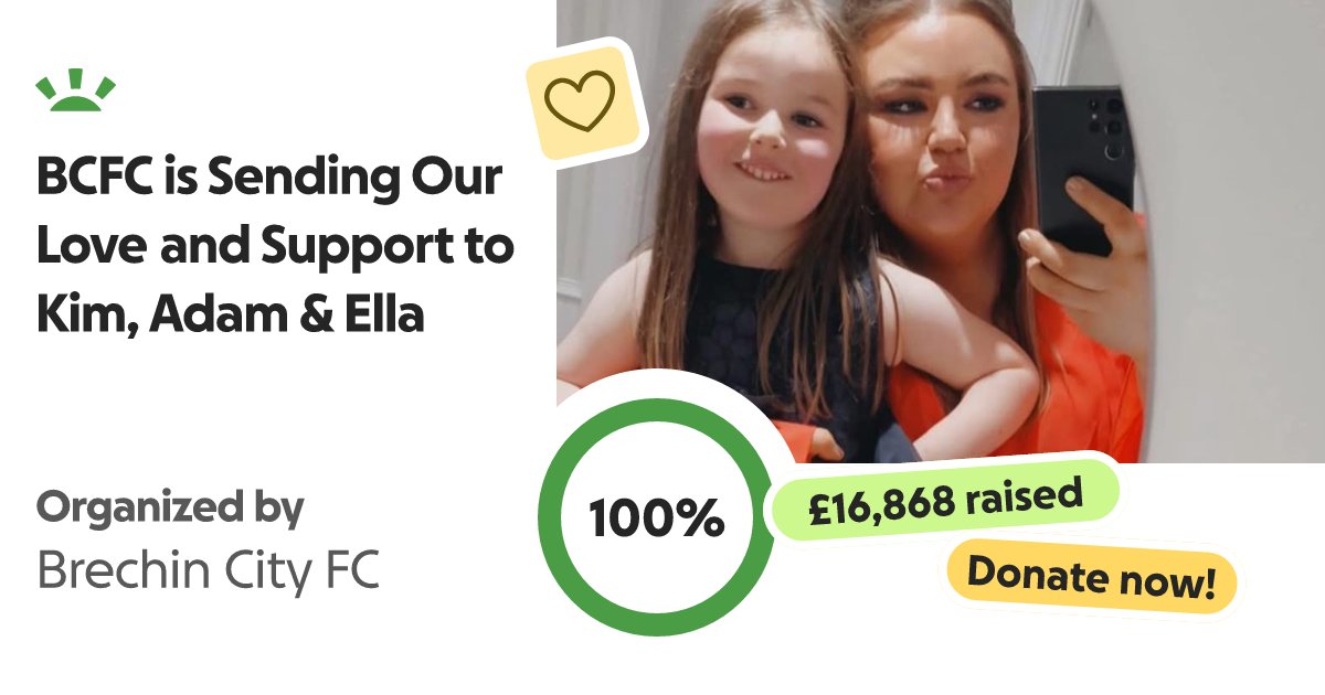 BrechinCityFC's tweet card. Brechin City FC and the wider community are coming together t… Brechin City FC needs your support for BCFC is Sending Our Love and Support to Kim, Adam & Ella ❤️