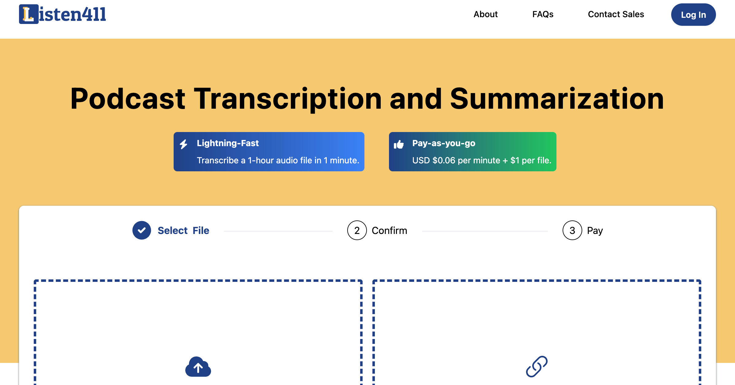 ListenNotes's tweet card. Fast and affordable podcast transcription and summarization. Get 1-hour audio transcribed in 1 minute. Pay-as-you-go. No subscription required.