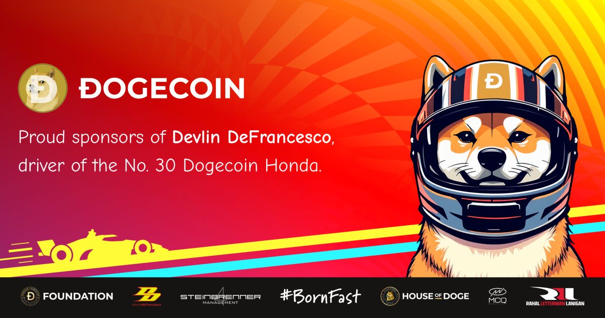 dogecoin's tweet card. House of Doge Bringing Historic Dogecoin Partnership to the Indianapolis 500 - With a Mission to Give Back
