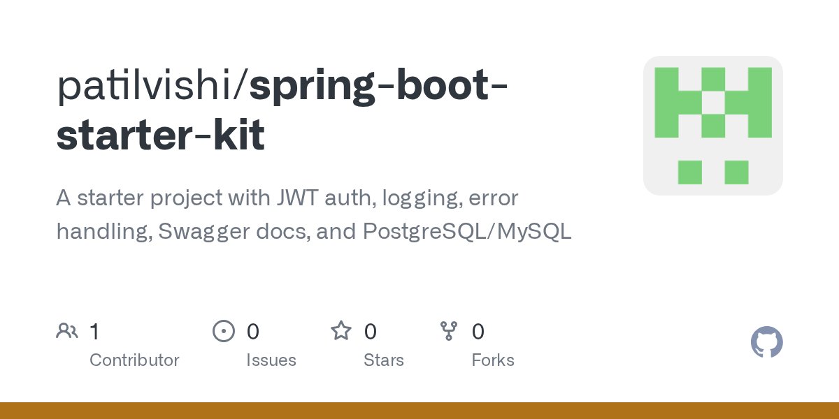patilvishi's tweet card. A starter project with JWT auth, logging, error handling, Swagger docs, and PostgreSQL/MySQL - patilvishi/spring-boot-starter-kit