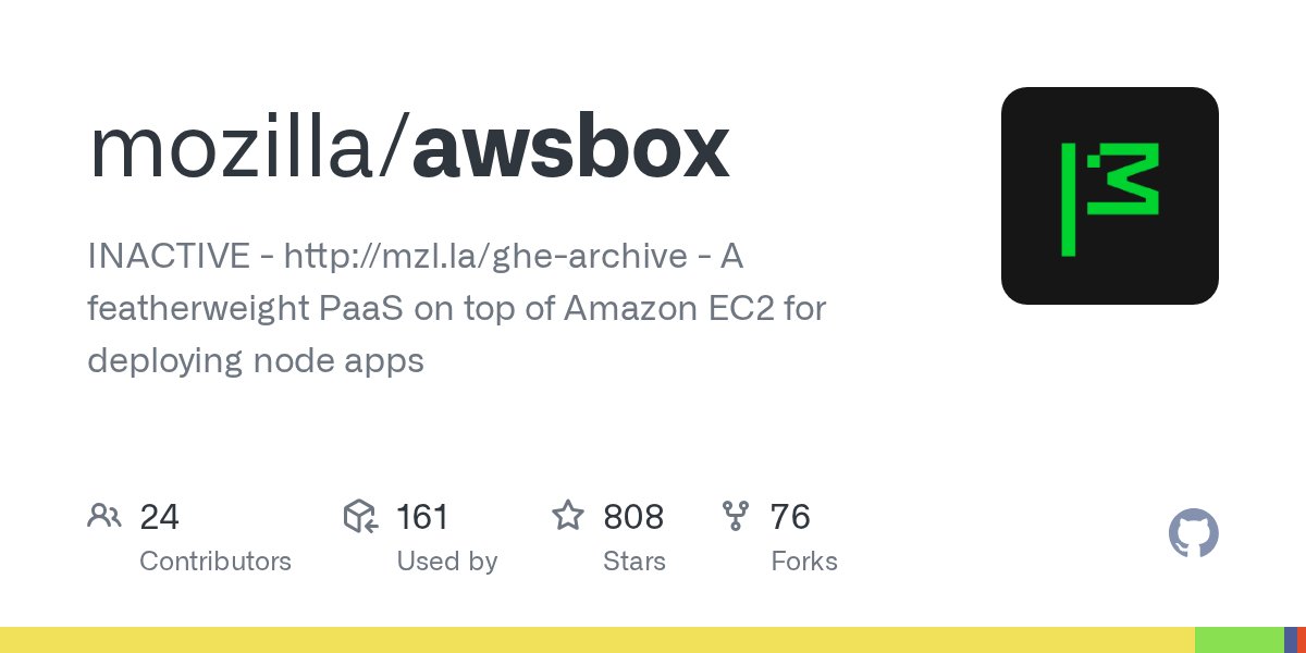 Nodejsforums's tweet card. INACTIVE - http://mzl.la/ghe-archive - A featherweight PaaS on top of Amazon EC2 for deploying node apps - mozilla/awsbox