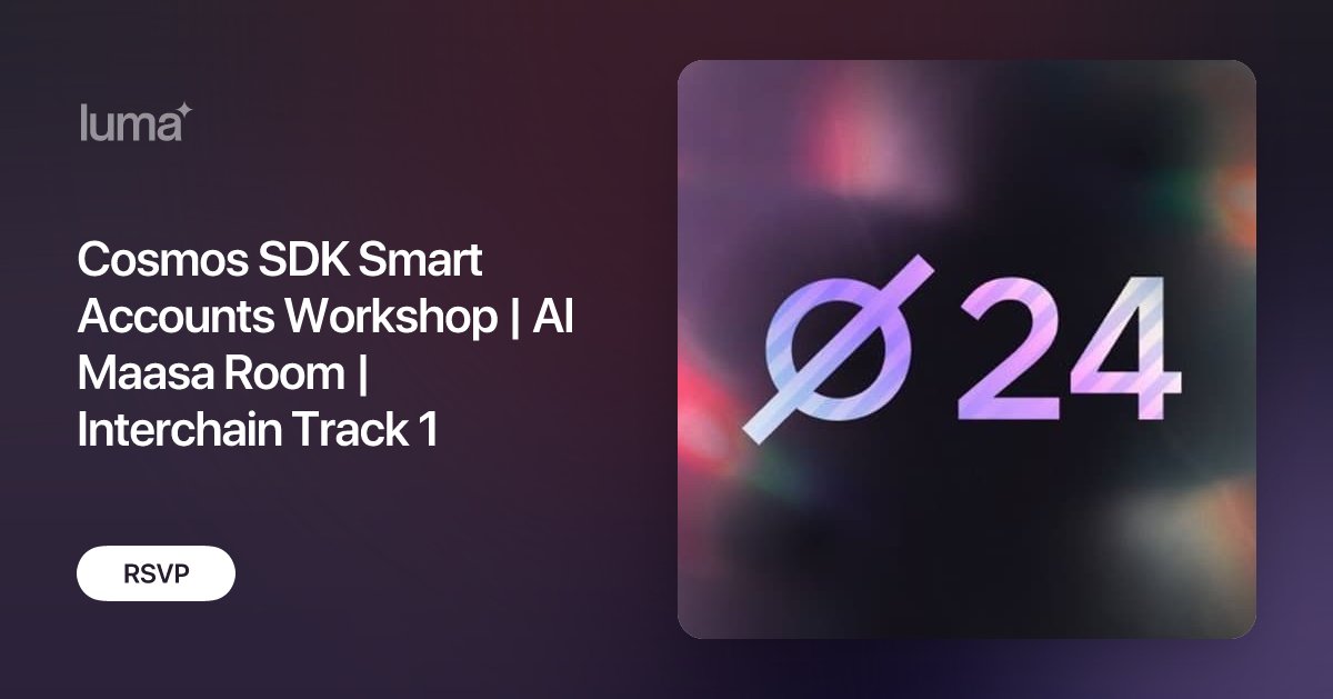 interchain_io's tweet card. Join the Interchain Track workshop on the new Smart Accounts module of the Cosmos SDK, presented by Julien Robert of Binary Builders! What you’ll learn: You’ll…