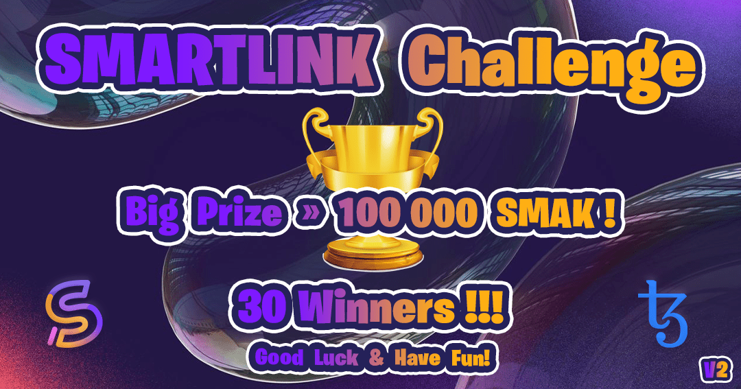 AleexRaddu's tweet card. The Smartlink Challenge! Big Prize ➡️ 100 000 $SMAK! 🔥 A total of 30 Winners! Huge opportunity! With each task solved, more chances to get some $SMAK! 😎 🥇1st Prize » 20 000 $SMAK 🥈2nd Prize » 15...