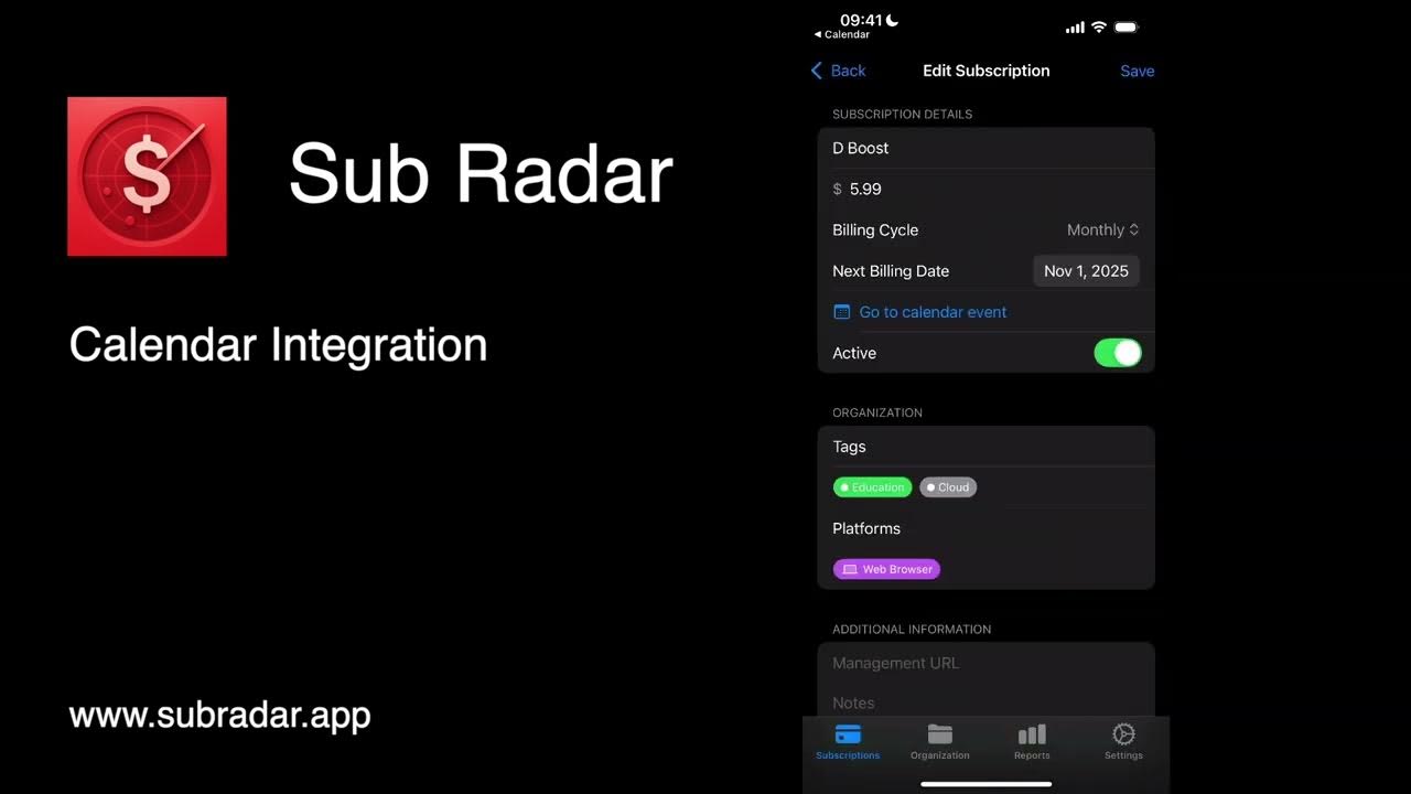 CompileSwift's tweet card. Sub Radar - Calendar integration