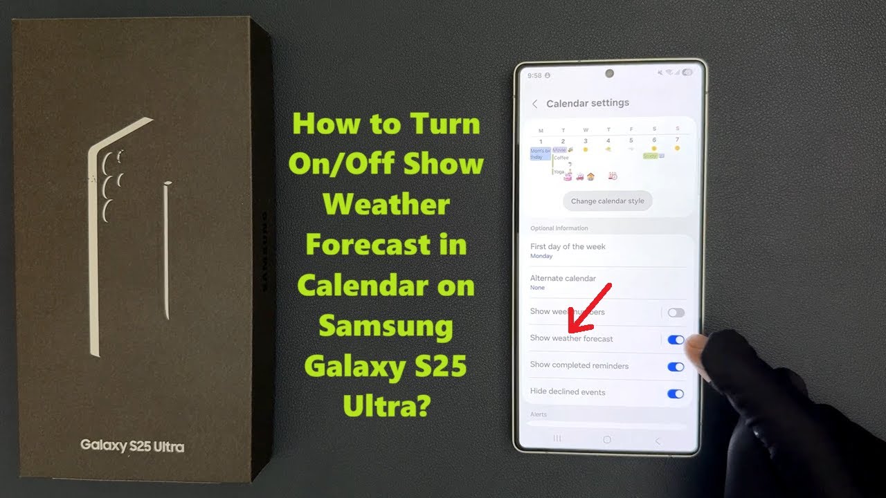 TechMeSpot's tweet card. How to Turn On/Off Show Weather Forecast in Calendar on Samsung...