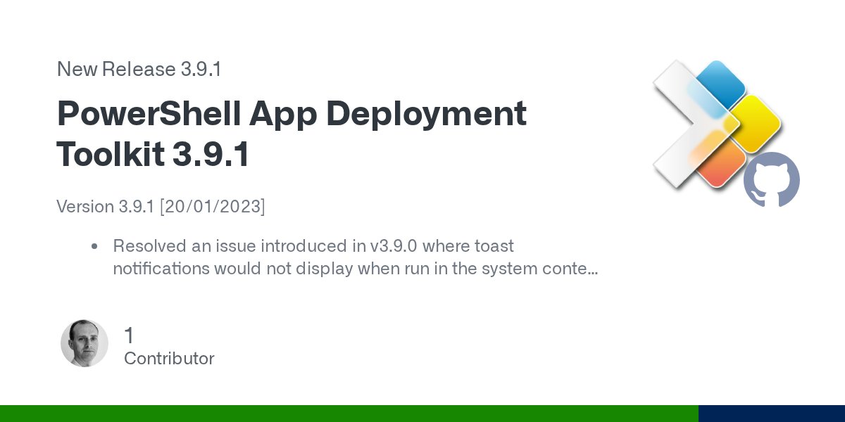 seanels's tweet card. Version 3.9.1 [20/01/2023] Resolved an issue introduced in v3.9.0 where toast notifications would not display when run in the system context (#733) Added Finnish language translations to the UI co...