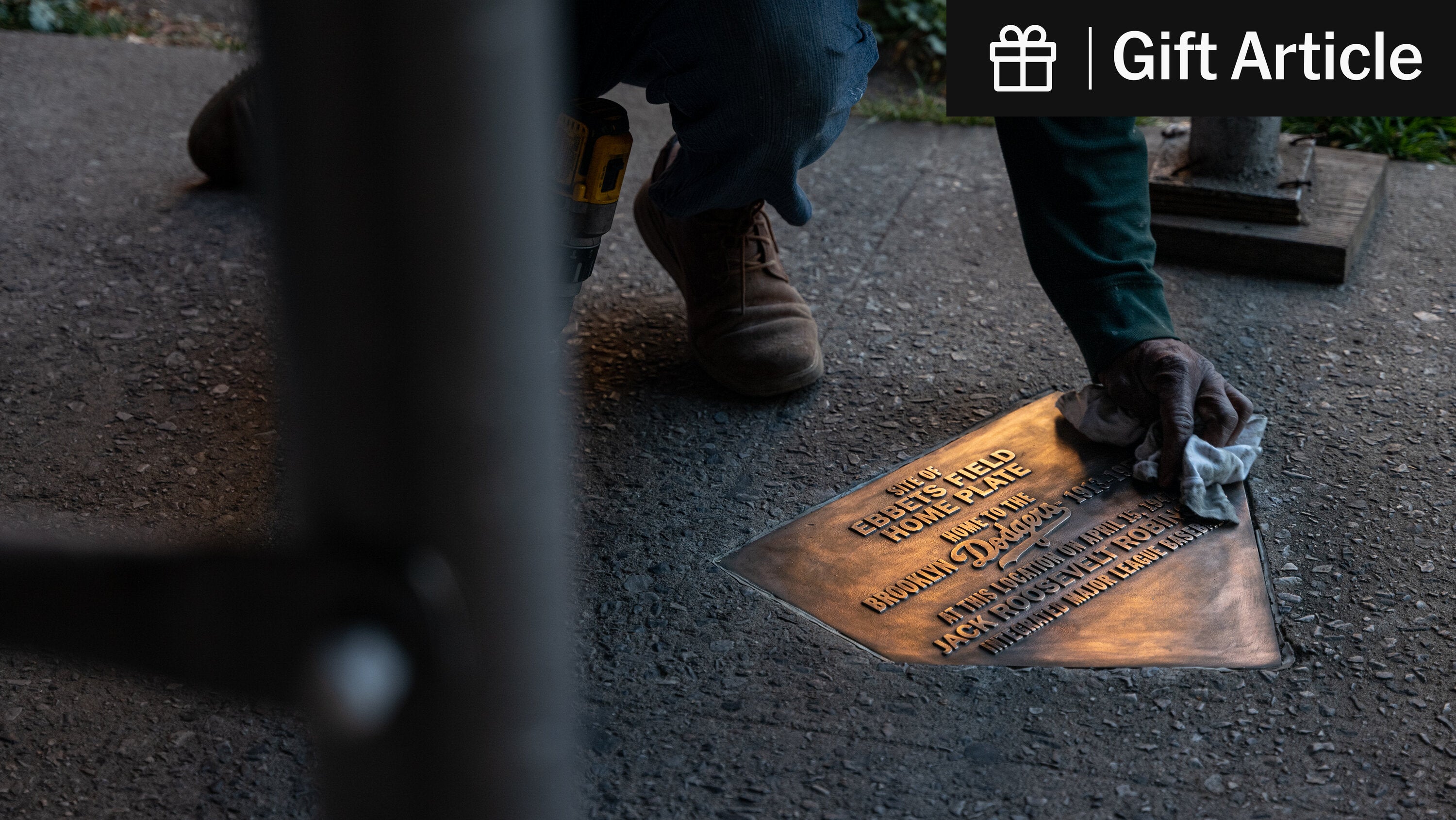 andrewkeh's tweet card. It would be easy to miss the plaque in a parking lot that was once Ebbets Field, but the managers of a nearby apartment complex are happy to help.