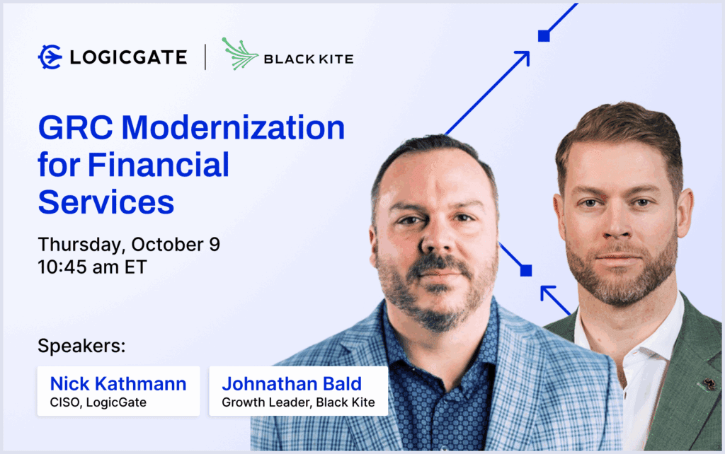 LogicGate's tweet card. Learn how to modernize your GRC strategy for financial services in a rapidly evolving landscape. Join Black Kite and LogicGate to explore key challenges and discover actionable strategies to streng...