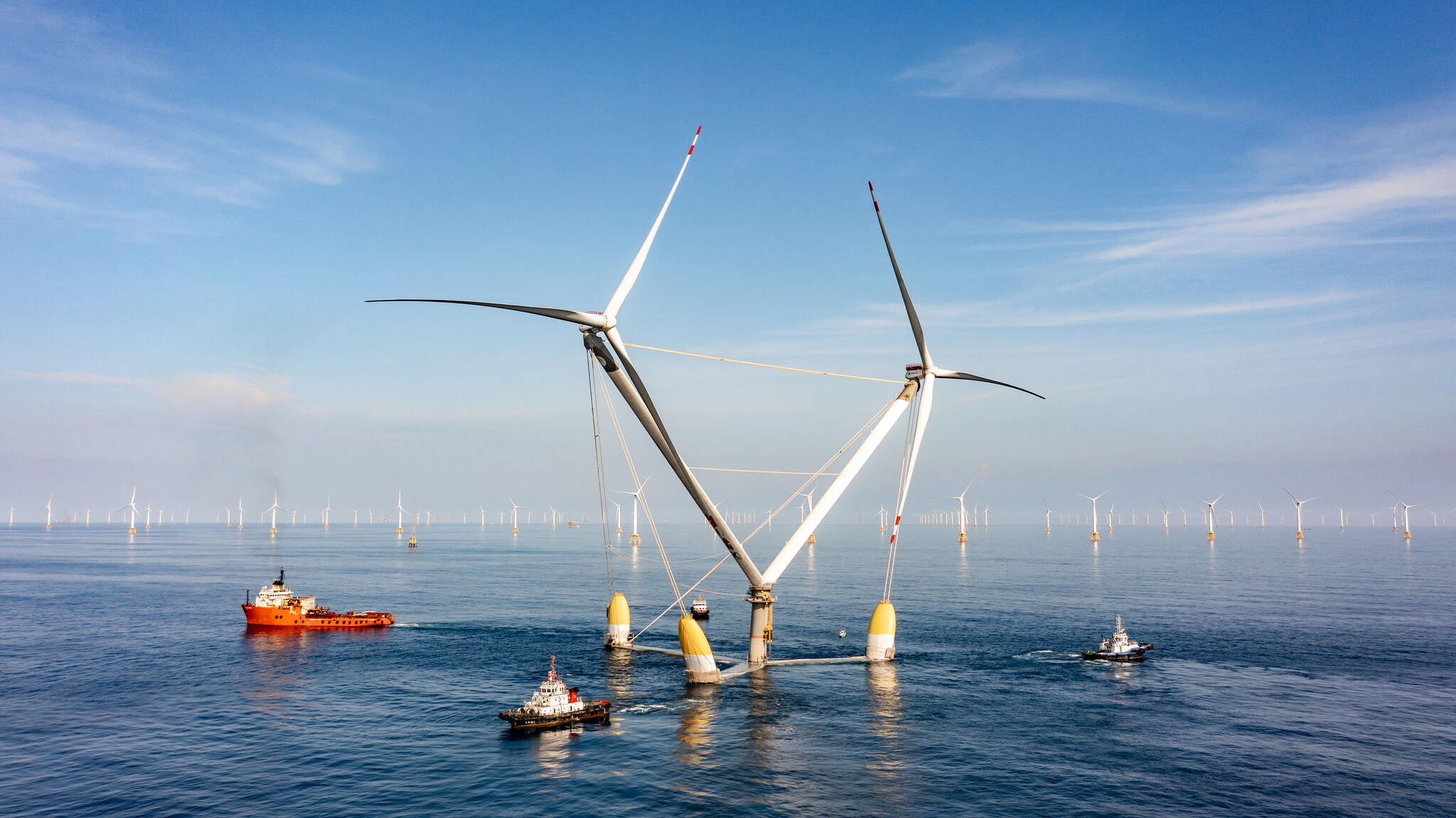 OffshoreWINDbiz's tweet card. China’s Mingyang Smart Energy has unveiled plans to develop a massive 50 MW floating offshore wind turbine featuring a twin-head design similar to the company’s Ocean-X platform.