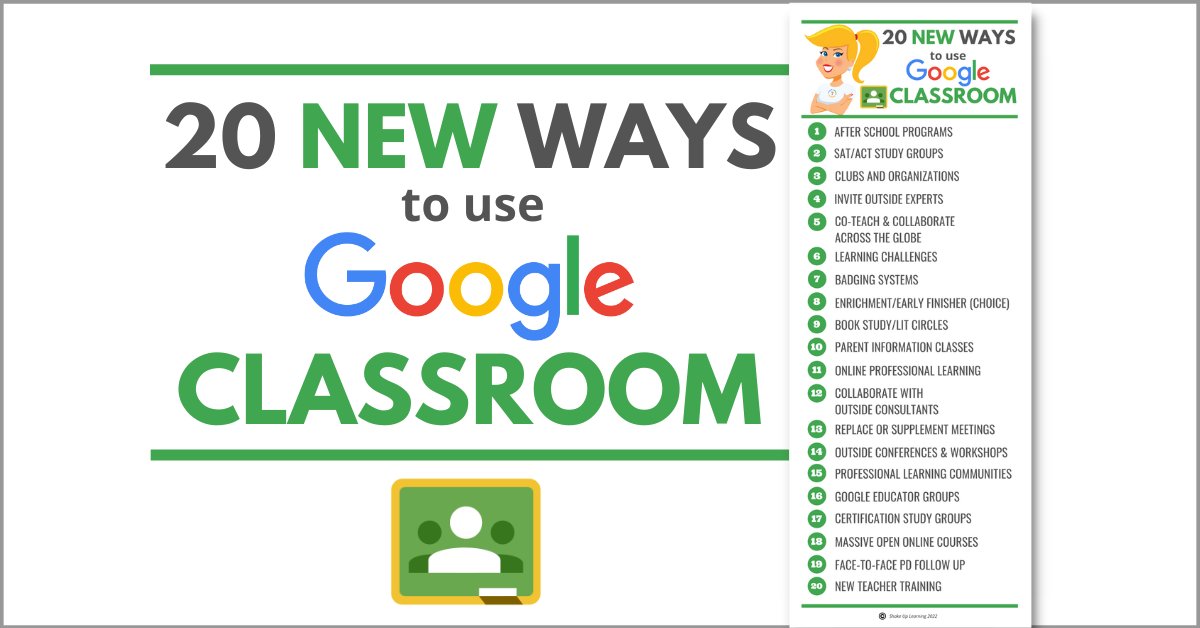 ShakeUpLearning's tweet card. Google Classroom can be used for so much more than just your traditional classroom LMS. This powerful tool can provide a space for teacher-to-teacher collaboration, professional learning and support,...