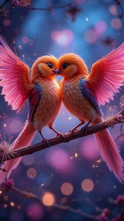 thilanjitha's tweet card. Two Lovebirds Sparkle in Twilight – AI Animated Bird Short 3D #shorts...
