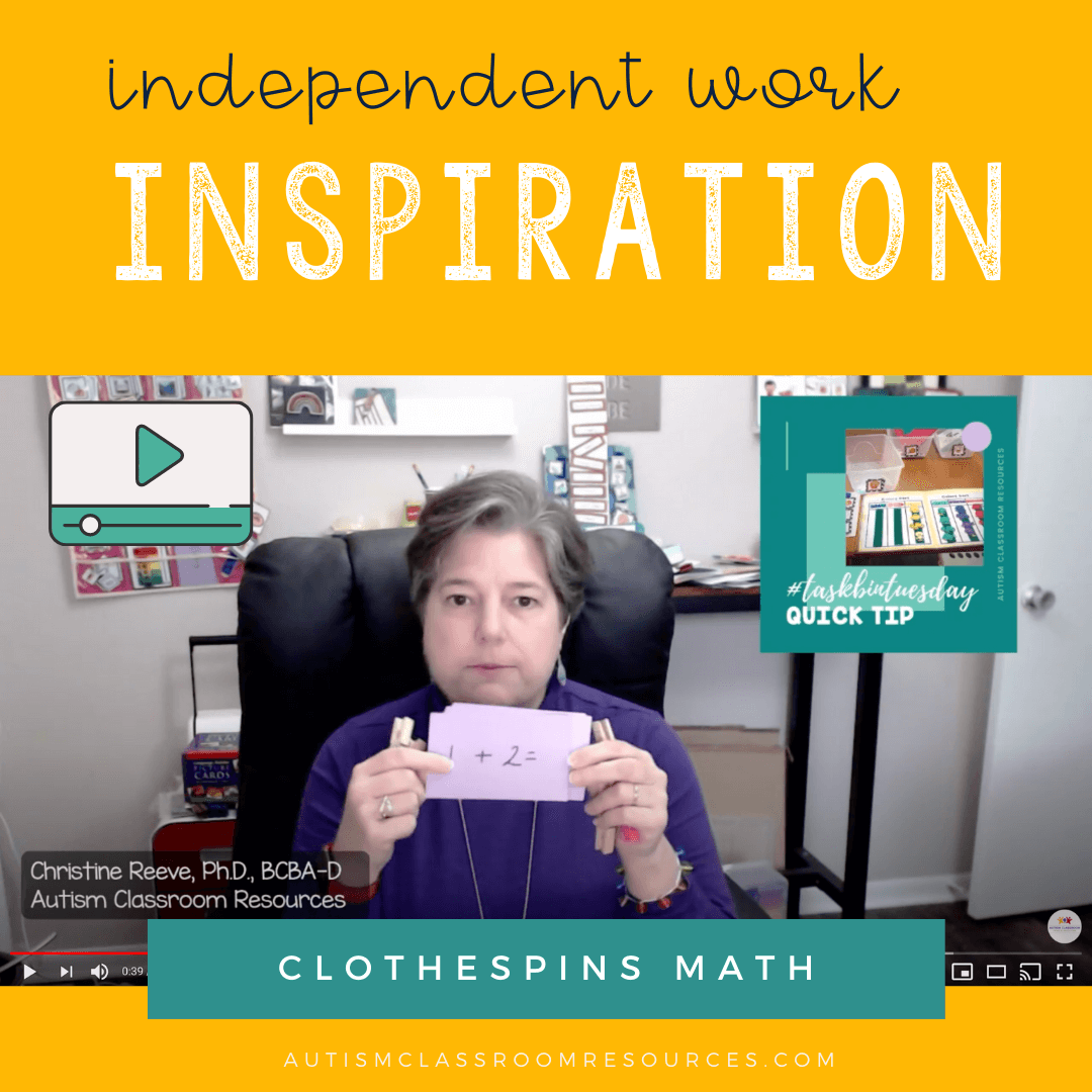 reeveautism's tweet card. This week's IW inspiration is a clothespin task for math work. Easy to set up and differentiate. Great task box setup for fine motor and math.