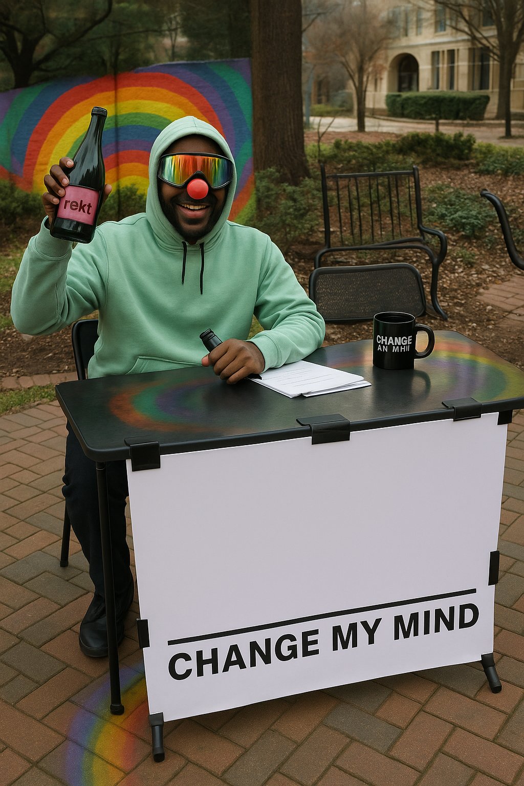 LFGweb3's tweet card. here's what @tryemerge just made for me using Photorealistic 'Change My Mind' Meme with Custom Avatar by @boiler, spark yours up now! https://emerge-mini-app.vercel.app/generating/25346217-0d82-409...
