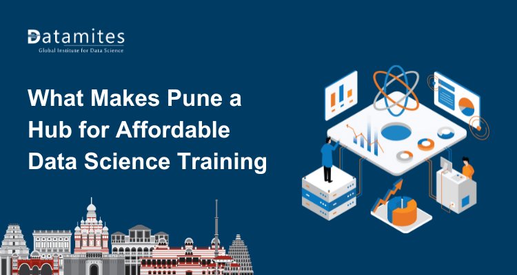 DataMites's tweet card. Pune offers affordable data science training due to its strong tech ecosystem, skilled instructors, diverse course options, and cost-effective learning environment for students and professionals.