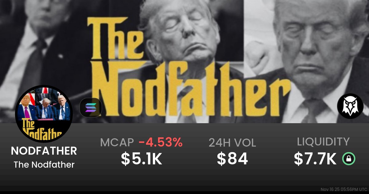2supportable's tweet card. $0.000005424 The Nodfather (NODFATHER) realtime price charts, trading history and info - NODFATHER / USD1 on Solana / Raydium