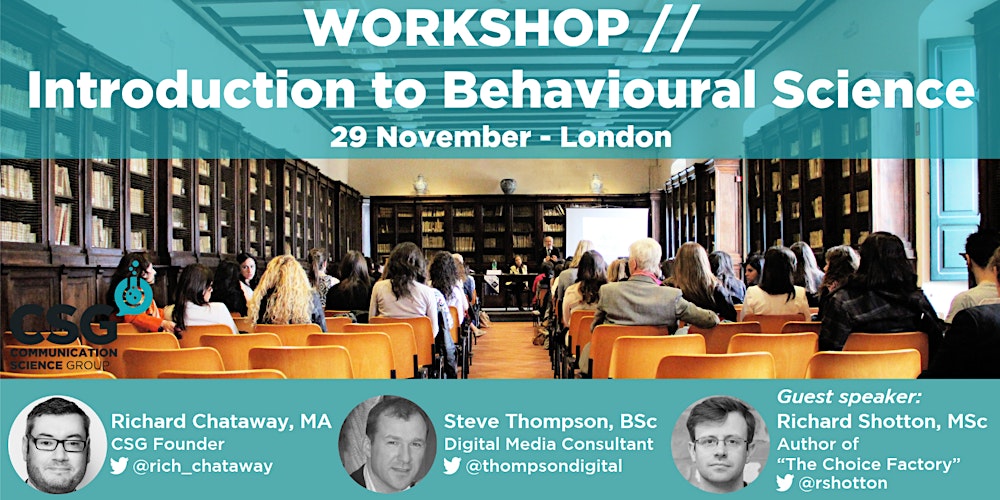 rich_chataway's tweet card. This interactive workshop will introduce you to the key concepts of behavioural economics and behavioural science, and show you how they can be used to successfully change the behaviour of your...