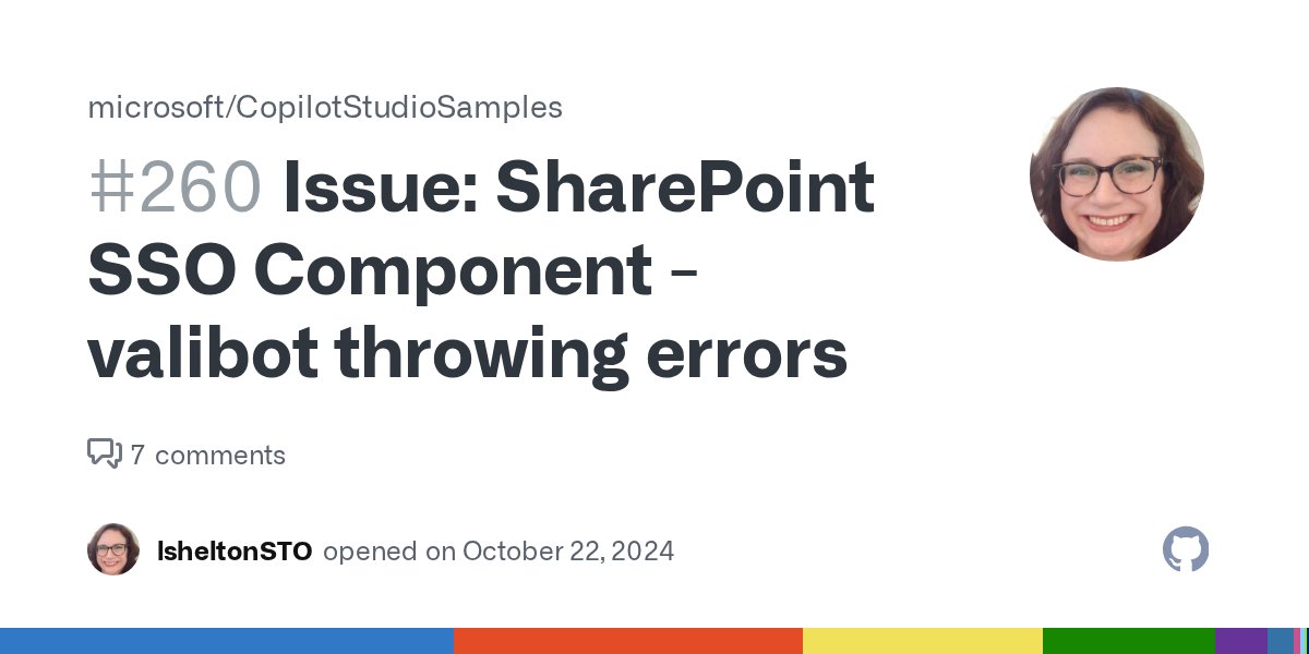 LShelton_Tech's tweet card. I'm on my third go-around of trying to get this Copilot Studio bot working in SharePoint and I'm very frustrated. I just did a totally fresh third git clone on npm 18.20.4 and then I get th...
